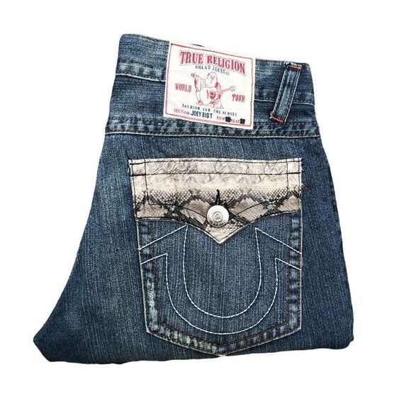 True Religion Jeans Size 38 JOEY BIG T Snakeskin Blue - Picture 1 of 12